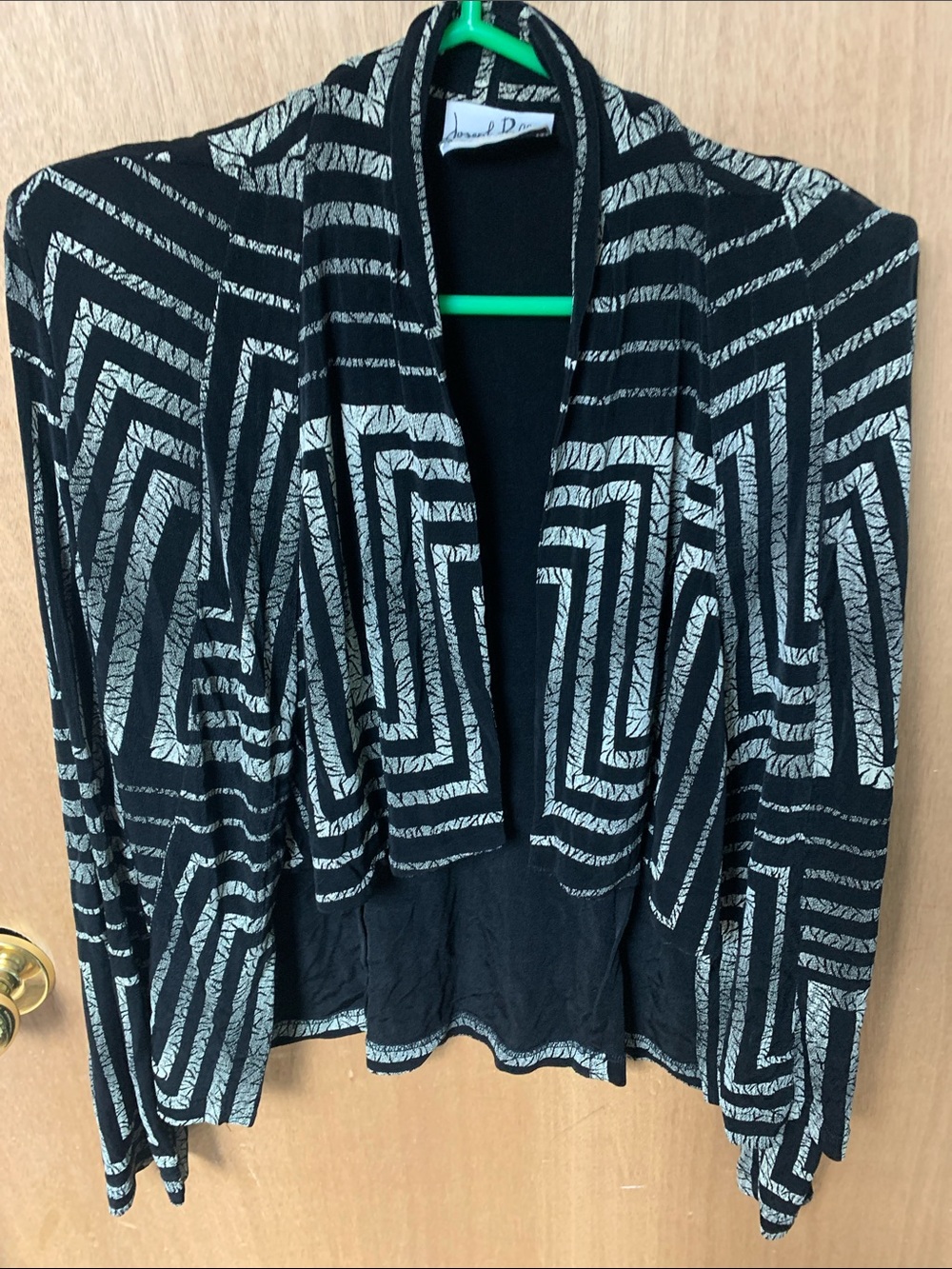 Joseph Ribkoff Black and Silver Geometric Open-Front Cardigan